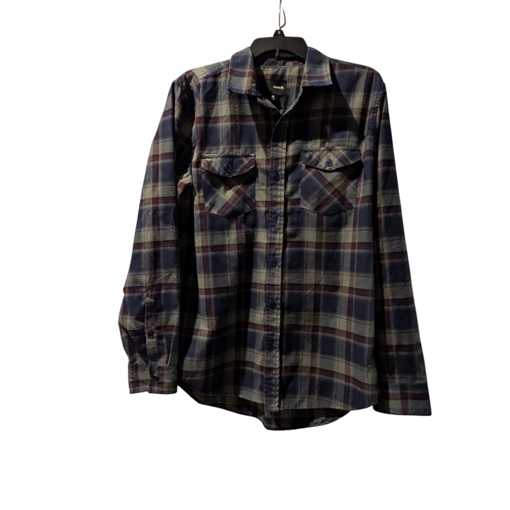Vintage Hurley Navy and Gray Plaid Casual Shirt Size M